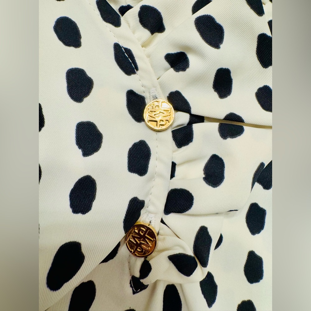 Mud Pie Preppy Women’s Black & Cream Polka Dot Ruffle Neck Dress Size M EUC - Picture 4 of 9